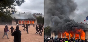 Fransa’da protestolar şiddetlendi Tarihi bina ateşe verildi, belediye basıldı