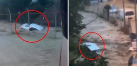 Sel felaketinde yürek yakan anlar Kayıp Ahmet Derin’in aracı böyle sürüklenmiş