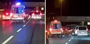 Dehşet anları Otomobile çarpıp savruldu, üzerinden ambulans geçti