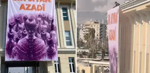 DEM Partili Cizre Belediyesi’ne asılan pankartı polis indirdi