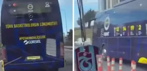 Fenerbahçe otobüsünü gören Trabzonspor taraftarı kendinden geçti