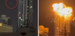 Alevler gökyüzüne yükseldi İran Bahreyn’deki gökdeleni böyle vurdu