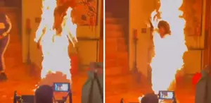 Katy Perry, klip çekiminde alevler içinde kaldı