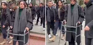 Sinem Dedetaş cenazeye yürüteçle katıldı