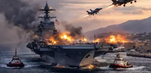 ABD’nin dev uçak gemisi yangın sonrası Girit’teki limana çekiliyor