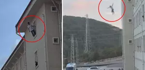 Yurdun camına çıktı, kendini bir anda boşluğa bıraktı