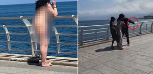 Sahilde çıplak dolaşan kadına saldırı O anlar kamerada