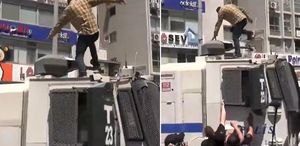 Özel’in mitinginde büyük gerginlik TOMA’nın üzerine çıkıp tekmeler salladı