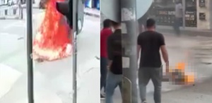 Zabıtanın uyarısı sonrası krize girdi, sokak ortasında benzinle kendini yaktı