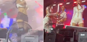 Manifest konserinde ortalık karıştı Bir anda sahneye atladı