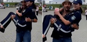 Kadın polisi kucağına alıp döndürdü Tepki çeken görüntülere ağır yaptırım