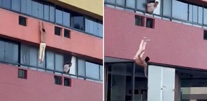 Otel penceresinden dehşet anları Başkasının eşiyle yakalanınca kaçmaya çalıştı