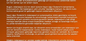 İlk 5 maçını kaybeden Adanaspor, Başkan Göleli tarafından Uğur Özdemir’e devredildi
