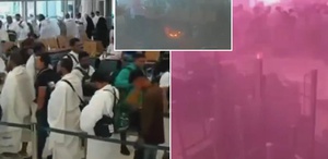 Umreciler uçuşa hazırlanırken havalimanına füze yağdı