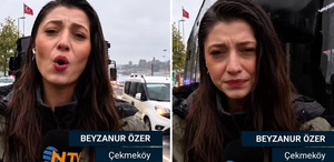 Muhabirin zor anları Canlı yayında kafasına İETT otobüsünün aynası çarptı