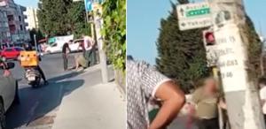 Karısını takip eden şahsı dakikalarca dövdü Dehşet anları kamerada