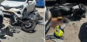 Kan donduran kaza Motosikletlinin ayağı koptu
