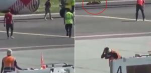 Apronda dehşet Koşarak uçağın motorunun içine atladı