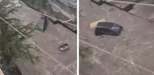 Ankara’da yağış kabusu Sular bir aracı böyle sürükledi