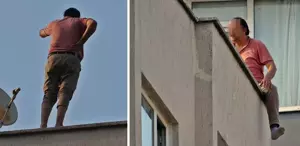 Eşine kızıp çatıya çıktı, ekiplere köşe kapmaca oynattı