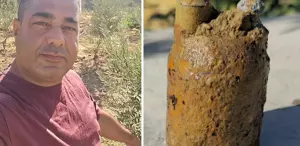 Zeytin bahçesini sularken bulduğu cisim asırlık top mermisi çıktı