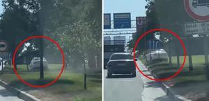 Yoğun trafiği atlatmak için çim alandan ilerledi