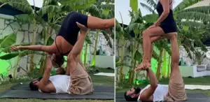 Tatilde bile sporu bırakmadı Pınar Altuğ’dan yoga şovu
