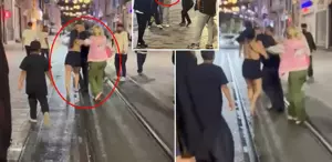 Taksim’de Kadınların Adamla Kavgası