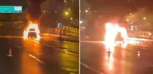 15 Temmuz Şehitler Köprüsü’nde Yangın: Otomobil Alev Alev Yandı