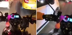 Sürücüden özür dilemek için geri dönen motosikletli, daha beterini yaptı