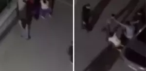 Komşular arasındaki tartışma meydan savaşına döndü Tekmeler, yumrukları havada uçuştu