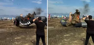 Off-road yarışında, finish çizgisini takla atarak geçti