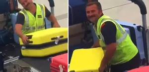 Bagaj yüklerken milyonların gönlünü kazandı