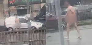 Araçlara saldıran çıplak adam, trafiği felç etti