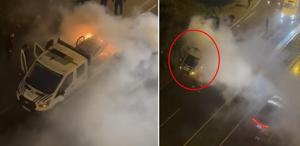 Kartal’da seyyar satıcı zabıta aracını ateşe verdi