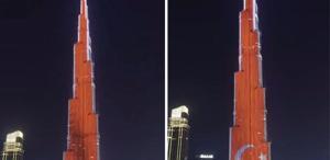 Dünyanın en yüksek gökdeleni Türk bayrağı ile aydınlatıldı