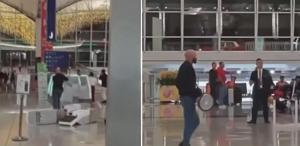 Öfkeli turist havalimanını savaş alanına çevirdi