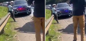 Trafiği atlatmaya çalışan çakarlı hükümet aracının önünü kesti