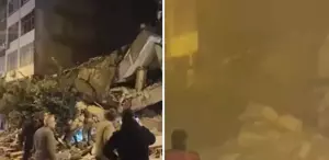 Korku dolu anlar Depremde hasar gördü, bir anda çöktü