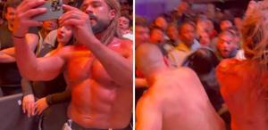 Boksör, rakibi ile fotoğraf çeken kadının yüzüne tekme attı