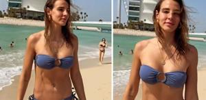 Hülya Koçyiğit’in torunu, düşen füzelere aldırmadan plaja inip poz verdi