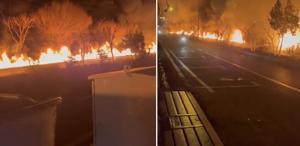 Petrol deposu vuruldu, sızan yakıt otoyol boyunca alev alev yandı