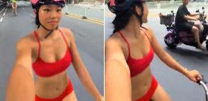 Kırmızı bikinisiyle trafiğe çıktı, 5 kazaya neden oldu