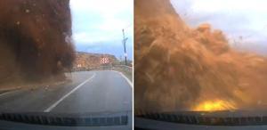 Heyelan otomobili böyle yuttu Her şey 3 saniye sürdü