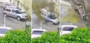 Görüntü İsrail’den İran füzesi doğrudan bir otomobili vurdu