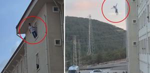 Yurdun camına çıktı, kendini bir anda boşluğa bıraktı