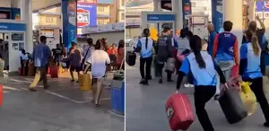 Tayland’da yakıt krizi nedeniyle insanlar ellerinde bidonlarla petrollere akın etti