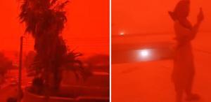 Afrika’dan gelen çöl tozu sonucu Girit Adası’nda gökyüzü kırmızıya büründü