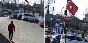 Rüzgarda dolanan bayrağı düzeltmek için 15 metrelik direğe tırmandı