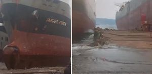 Dev gemi Aliağa açıklarında karaya oturdu